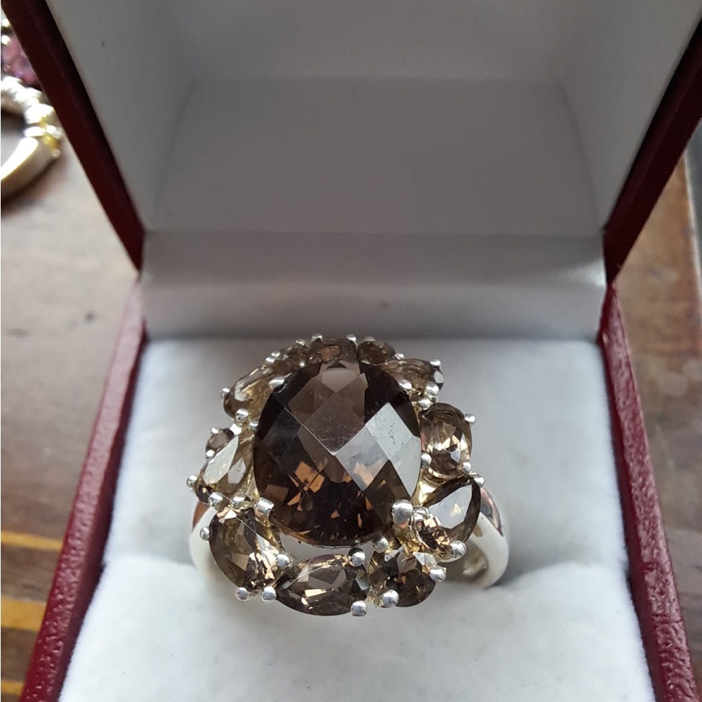Sterling Silver Smokey Quartz Cluster Ring